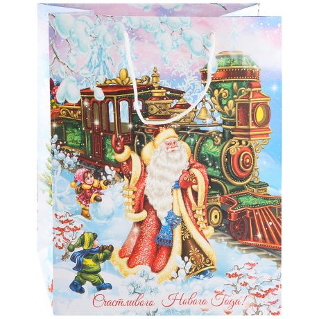 Пакет бумажный Magic Pack для сувенирной продукции Новогодний поезд с ламинацией плотность 140г/м2 размер 260х324х127 мм