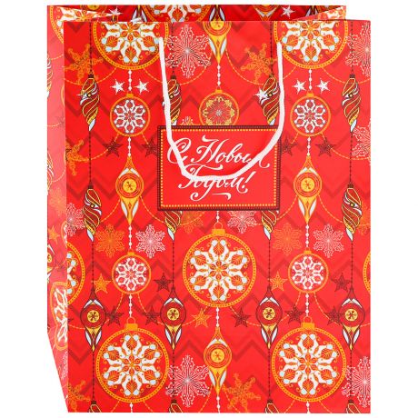 Пакет бумажный Magic Pack для сувенирной продукции Золото на красном с ламинацией плотность 140г/м2 размер 260х324х127 м