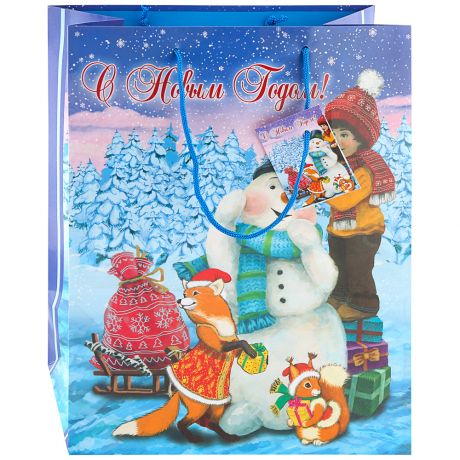 Пакет бумажный Magic Pack для сувенирной продукции Мальчик и снеговик плотность 140г/м2 размер 260х324х127 мм