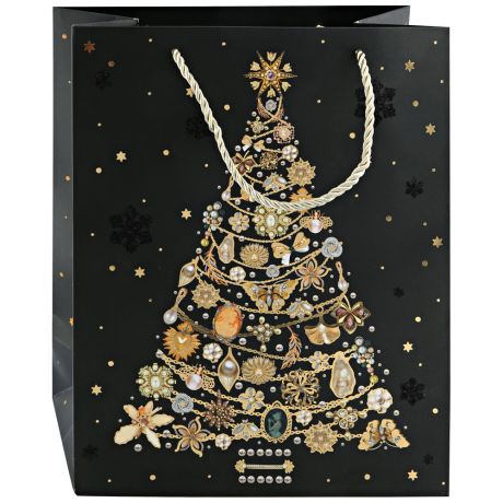 Пакет бумажный Magic Pack для сувенирной продукции Золотая ель с золотым тиснением 210г/м2 размер 260х324х127 мм