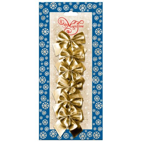 Новогоднее украшение Бант Magic Time Мерцание золота из полиэстера набор из 6 штук 5х5x0.01 см арт.78685