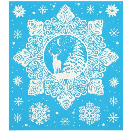 Новогоднее оконное украшение Magic Time Снежный лес из ПВХ (крепится к гладкой поверхности стекла) с раскраской 15.5x17.