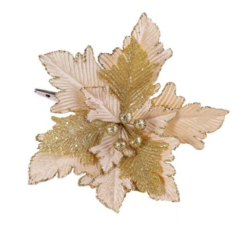 Новогоднее ёлочное украшение Magic Time Бежевый с золотом цветок с креплением на клипсе 24х24х18.5 см