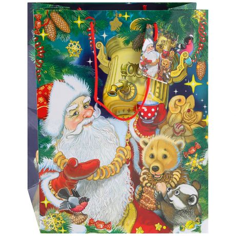 Пакет бумажный Magic Pack для сувенирной продукции Дед Мороз с самоваром плотность 140г/м2 размер 260х324х127 мм
