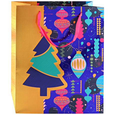 Пакет бумажный Magic Pack для сувенирной продукции Елочные игрушки с золотым и фиолетовым тиснением 260х324х127 мм