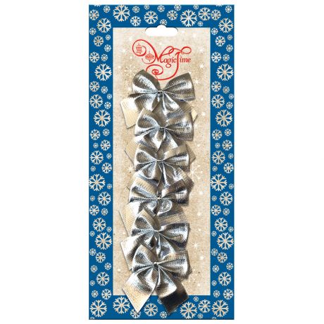 Новогоднее украшение Бант Magic Time Мерцание серебра из полиэстера набор из 6 штук 5х5x0,01 см арт.78686