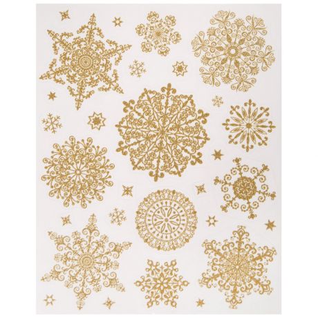 Новогоднее оконное украшение Magic Time Золотые колючие снежинки крепится к поверхности стекла с раскраской 30x38 см