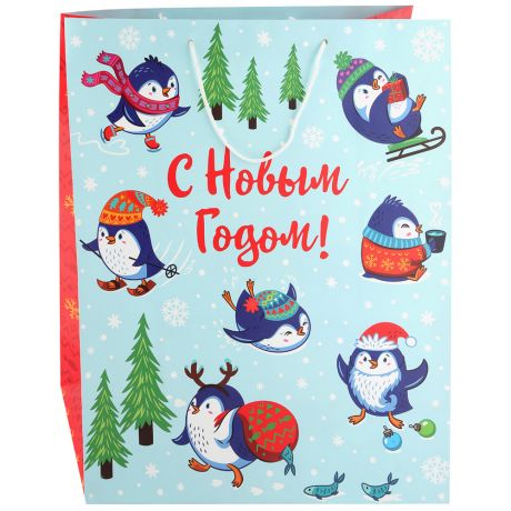 Пакет бумажный Magic Pack для сувенирной продукции Новогодние пингвины плотность 157 г/м2 ширина 40.6 см