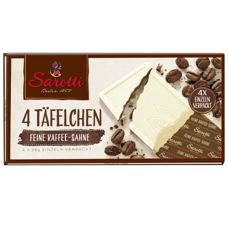 Шоколад белый Sarotti Кофе со сливками 28 г 4 штуки