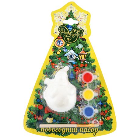 Новогодний набор для творчества Magic Time Снеговик кругленький из доломитовой керамики (акварельные краски, кисть)