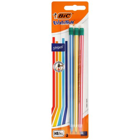 Карандаш чернографитный Bic Evolution Stripes Eco пластиковый блистер 3шт