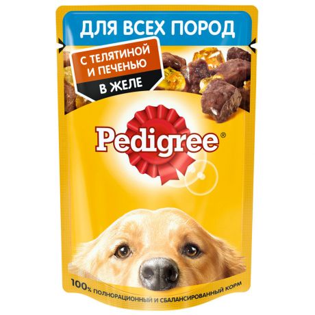 Корм влажный Pedigree с телятиной и печенью в желе для взрослых собак всех пород 85 г