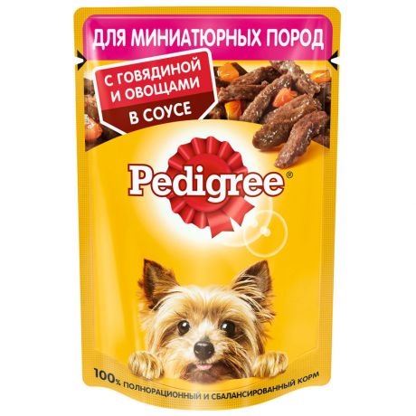 Корм влажный Pedigree с говядиной и овощами в соусе для взрослых собак миниатюрных пород 85 г