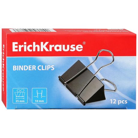 Зажимы металлические для бумаг ErichKrause черные 25 мм (12 штук)
