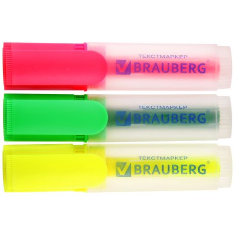Текстовыделитель Brauberg Fluo 3 цвета (толщина линии 1-5 мм, 3 штуки)