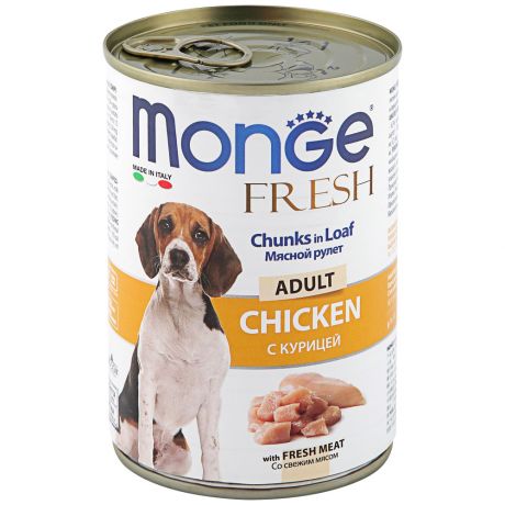 Корм влажный Monge Dog Fresh Chunks in Loaf мясной рулет курица для собак 400 г