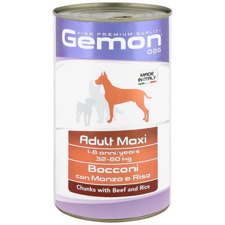 Корм влажный Monge Gemon Dog Maxi кусочки говядины с рисом для собак крупных пород 1.25 кг