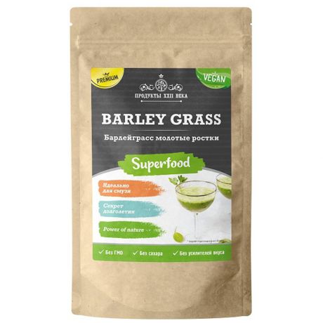 Ростки ячменя молотые Продукты XXII века Barley Grass Premium sprouts milled (Барлейграсс Премиум) 50 г