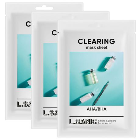 Набор тканевых масок для очищения пор L.Sanic с AHA/BHA кислотами 3 штуки