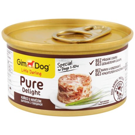 Корм влажный Gimborn GimDog Pure Delight для собак из цыпленка с говядиной 85 г