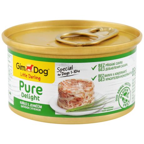 Корм влажный Gimborn GimDog Pure Delight для собак из цыпленка с ягненком 85 г