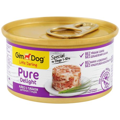 Корм влажный Gimborn GimDog Pure Delight для собак из цыпленка с тунцом 85 г