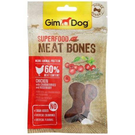 Лакомство Gimborn GimDog мясные косточки суперфуд для собак из курицы с клюквой и розмарином 70 г