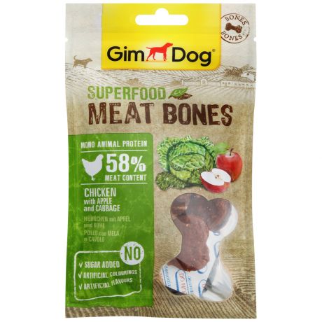 Лакомство Gimborn GimDog мясные косточки суперфуд для собак из курицы с яблоком и капустой 70 г