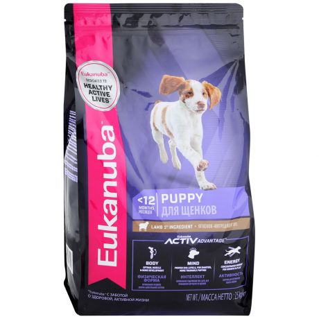 Корм сухой Eukanuba puppy all breed Lamb&Rice ягнёнок и рис для щенков с чувствительным пищеварением 2.5 кг