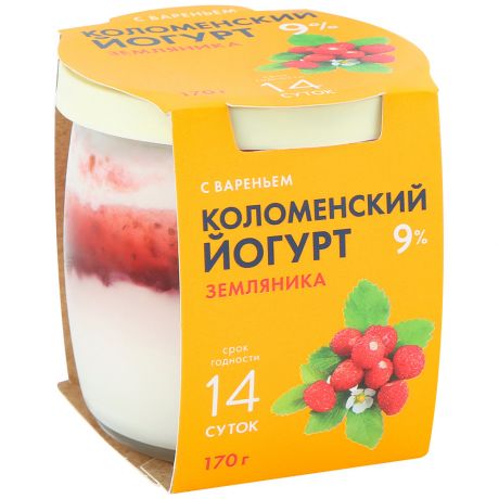 Йогурт Коломенское из сливок с земляникой 9% 170 г