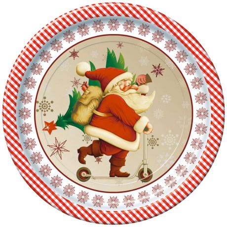 Тарелка одноразовая Bgreen Дед Мороз и самокат картонная 23 см 10 штук
