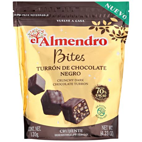 Шоколадный туррон El Almendro из горького шоколада кубики 120 г
