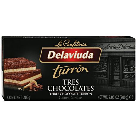 Шоколадный туррон Delaviuda из трех видов шоколада 200 г