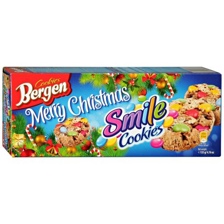 Печенье Bergen Smile Cookies с кусочками шоколада и шоколадным драже покрытым глазурью 135 г