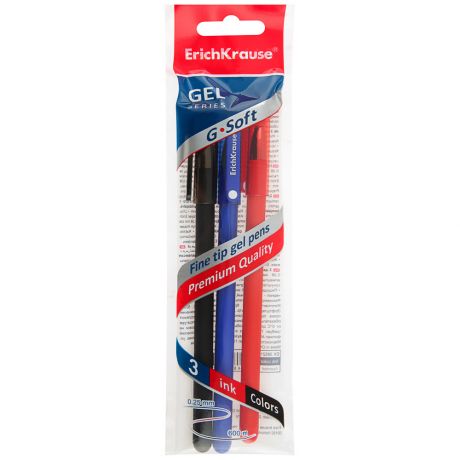 Ручка гелевая ErichKrause G-Soft Синяя-черная-красная 3 штуки