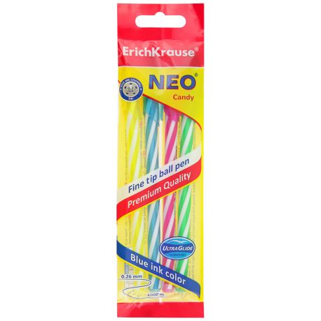 Ручка шариковая ErichKrause Neo Candy Синяя 4 штуки