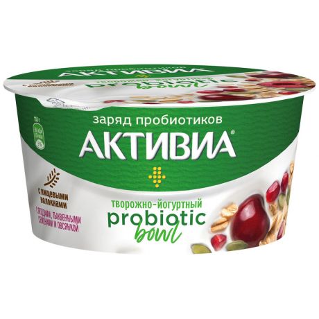 Продукт творожно-йогуртный Активиа Probiotic Bowl с ягодами тыквенными семенами и овсянкой 135 г