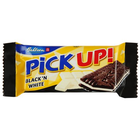 Печенье-сэндвич Bahlsen Pick Up! Black And White с плиткой белого и молочного шоколада 28г