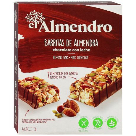 Батончик ореховый из миндаля и фундука El Almendro с молочным шоколадом 4 штуки по 25 г