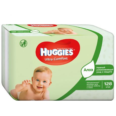 Влажные салфетки детские Huggies Ultra Comfort алоэ 128 штук