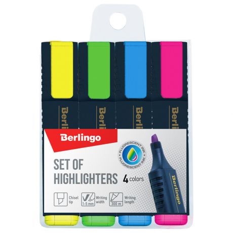 Текстовыделитель Berlingo 4 цвета (толщина линии 1-5 мм, 4 штуки)