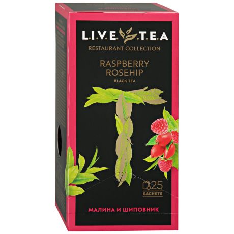 Чай LiveTea Raspberry Rosehip черный мелкий с ароматом малины и ванили 25 пакетиков по 2 г
