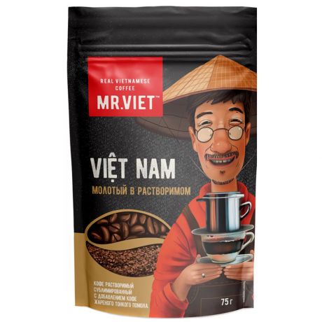 Кофе Mr.Viet Robusta/Арабика растворимый сублимированный с добавлением кофе жареного молотого 75 г