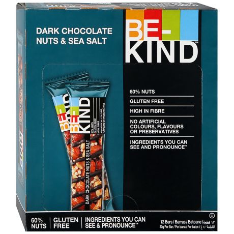 Ореховый батончик Be-Kind с горьким шоколадом и морской солью 12 шт по 40 г