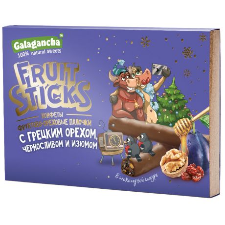 Конфкты Galagancha FruitSticks с черносливом и грецким орехом в шоколадной глазури 175 г
