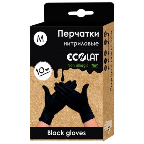 Перчатки нитриловые EcoLat черные размер M 10 штук