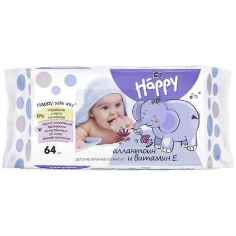 Влажные салфетки детские Bella Baby Happy с витамином Е и аллантоином 64 штуки