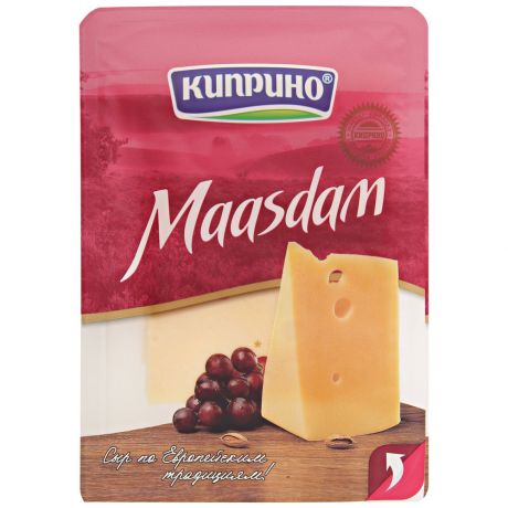 Сыр полутвердый Киприно Маасдам 50% нарезка 125 г