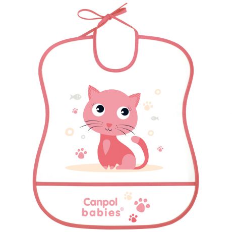 Нагрудник Canpol babies пластиковый мягкий розовый, котенок