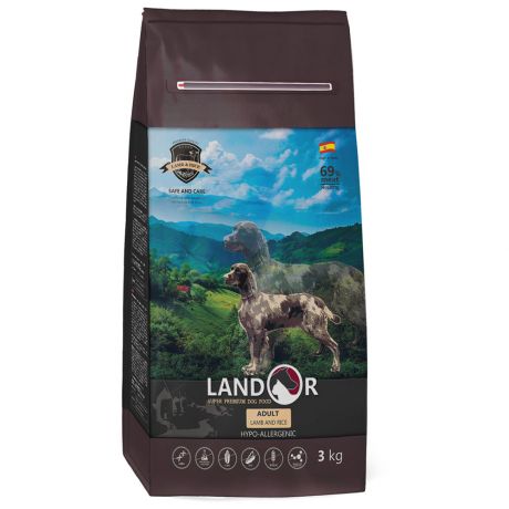 Корм сухой Landor полнорационный ягненок с рисом для взрослых собак всех пород 3 кг